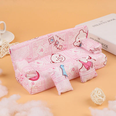 3 unids/set casa de muñecas pequeño lindo sofá de tela Floral conjunto muebles con 2 almohadas muebles accesorios para decoración de casa de muñecas Juguetes