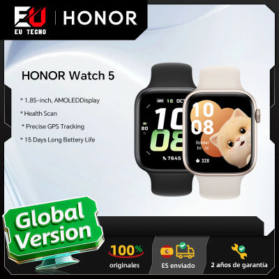 Versión Global HONOR Watch 5 Smartwatch Seguimiento GPS preciso Escaneo rápido de salud Pantalla grande de 1,85 pulgadas GPS compatible con IP68