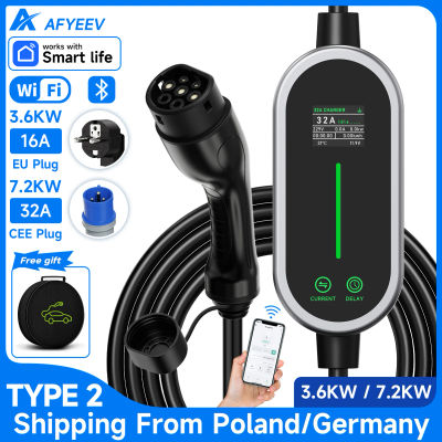 AFYEEV 7.2KW cargador de coche eléctrico portátil 3.6KW tipo 2 IEC62196-2 EV cargador WiFi Bluetooth aplicación remota Control envío desde la UE