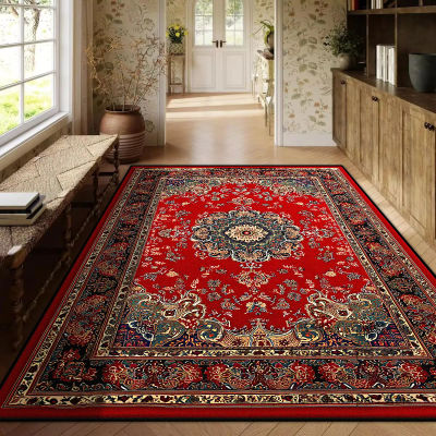 Alfombra persa roja de lujo para sala de estar, alfombra de gran tamaño, antideslizante, para mesas de café, decoración del hogar, alfombra para dormitorio, sala de estar, Tapis