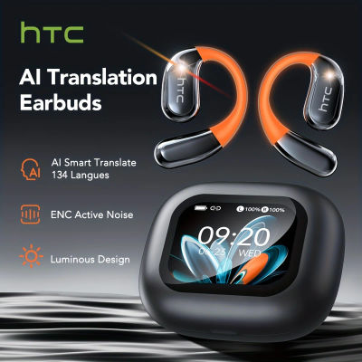 Auriculares Inalámbricos HTC NE27 Bluetooth 5.4 con Traductor IA, Gancho Luminoso, Pantalla Táctil LCD Mejorada y Reducción de Ruido ENC
