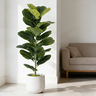 Árbol Artificial de Ficus Grande de 100 CM con 23 Hojas, Plantas Tropicales Artificiales, Ramas de Hojas de Palma de Plástico Verde para Decoración del Hogar y Jardín, NUEVO 2026