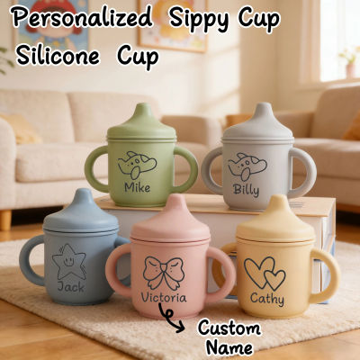 Vaso de Silicona con Doble Asa y Nombre Grabado Personalizado, Vaso de Entrenamiento para Niños Pequeños, Libre de BPA, Regalo para Bebés Recién Nacidos, Regalo de Cumpleaños