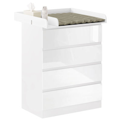 WOLTU 1SET Mesa de cambio blanca con cambiador extraíble, 4 cajones, 80x75x109,2 cm, unidad de almacenamiento para bebés para habitación infantil