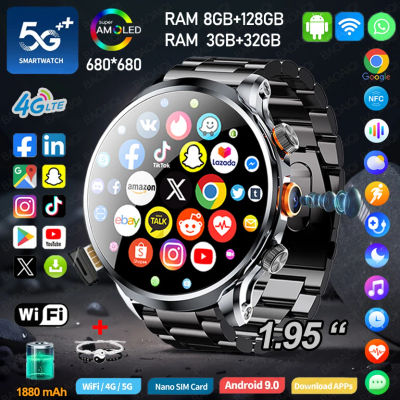 Reloj inteligente Netcom completo 5G/4G 680*680 AMOLED 8GB + 128GB RAM 1880mah batería 800W cámara GPS WIFI Google APPS descarga Smartwatch