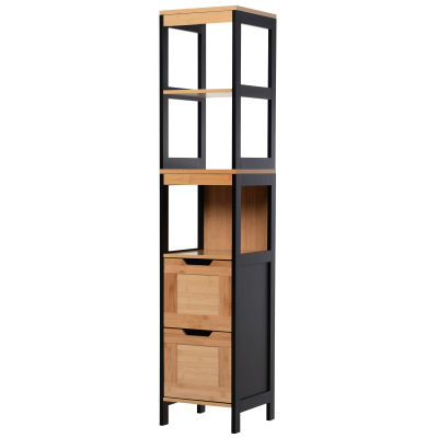 Mueble de Baño HOMCOM con Columna de Almacenamiento, Estilo Acogedor y Sombreado. 30L x 30l x 144H cm 3 estantes 2 cajones bambú Negro