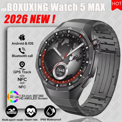 2026 nuevo reloj BOXUXING 5 MAX reloj inteligente HD AMOLED pantalla NFC GPS Tracker Bluetooth llamada salud impermeable Smartwatch hombres mujeres