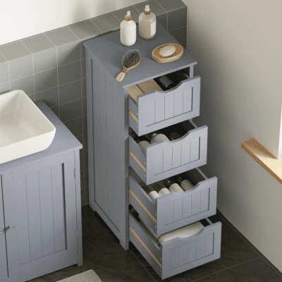 WOLTU Mueble de baño de madera de 30x82x30 cm, mueble de almacenamiento estrecho independiente con 4 cajones para baño y sala de estar