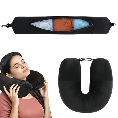 Almohada de Viaje en Forma de U que se Puede Rellenar con Ropa, Fácil de Transportar, Esencial para Vuelos y Uso Diario