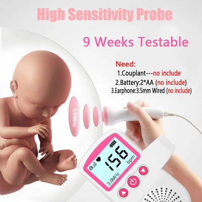 Detector de ritmo cardíaco de bebé con ultrasonido de 3MHz, Monitor ultrasónico de latido del corazón para bebé, Monitor Fetal, estetoscopio Doppler para embarazo