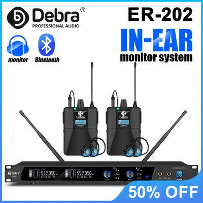 Debra ER-202 Sistema de monitorización intrauditiva inalámbrico profesional, UHF con Bluetooth 5.0 para puesta en escena, iglesia, estudio de grabación