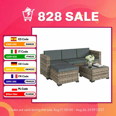 Outsunny Conjunto Muebles Jardín Exterior de Ratán 5 Piezas Cojines