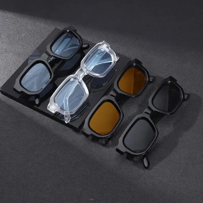 Juego de 4 Gafas de Sol Cuadradas Retro Unisex para Hombre, Gafas de Sol Decorativas Personalizadas, Accesorio de Moda