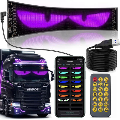 Luz LED multifuncional con ojos de diablo brillantes para parabrisas de coche, pantalla LED de desplazamiento programable Flexible, Control por aplicación Bluetooth
