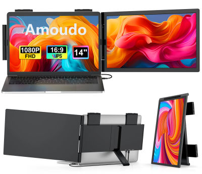 Monitor Portátil Amoudo de 14 Pulgadas FHD 1080P con Pantalla IPS, Extensión de Monitor para Laptop, Pantalla Dual para Laptop, Windows, Mac, Android