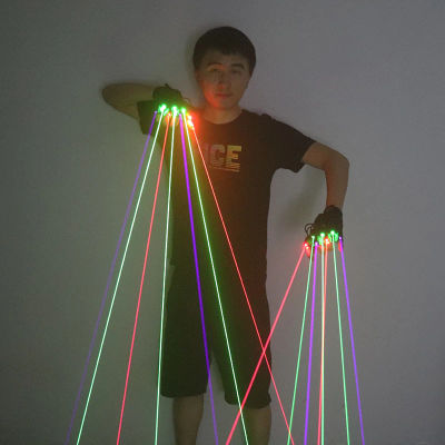 Guantes láser verdes, rojos y azules con 7 Uds., cañón láser de haz grueso de alta potencia, destello LED, luz de palma para dedo, disfraz de Robot LED