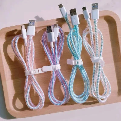 Protectores de cables láser de 1,6 m, organizador de cables de datos en espiral, envoltura universal para cargador de teléfono, funda protectora para Xiaomi, Samsung y iPhone