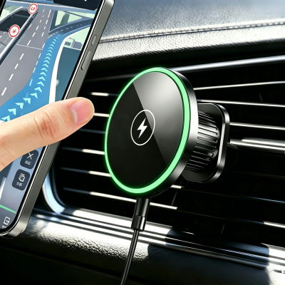 Soporte Magnético para Teléfono de Coche, Cargador Inalámbrico Magnético de 15W, Soporte para Teléfono con Luces LED, Cargador Magsafe para iPhone, Samsung, Xiaomi