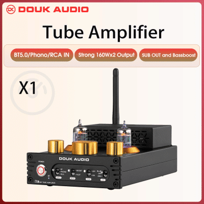 Douk Audio X1 HiFi JAN5725 amplificador de tubo de vacío Bluetooth5.0 receptor MM amplificador de Phono para tocadiscos domésticos amplificador de potencia APTX-HD 160W * 2