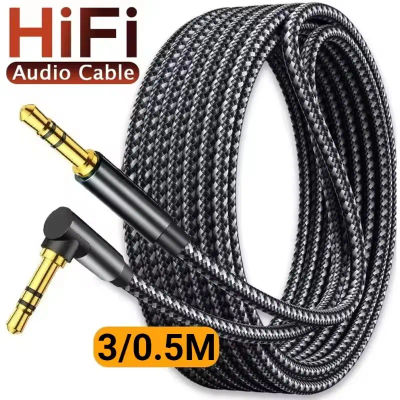 Cable de Audio con conector de 3,5mm, codo de 90 grados macho a macho recto, Cable auxiliar para altavoz Samsung Xiaomi MP3/4, Cable adaptador de vídeo