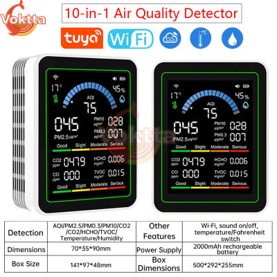 Tuya WiFi 10 en 1 Detector de calidad del aire Monitor de CO2 PM0.3 PM1.0 PM2.5 PM10 Detector de formaldehído medidor de temperatura y humedad
