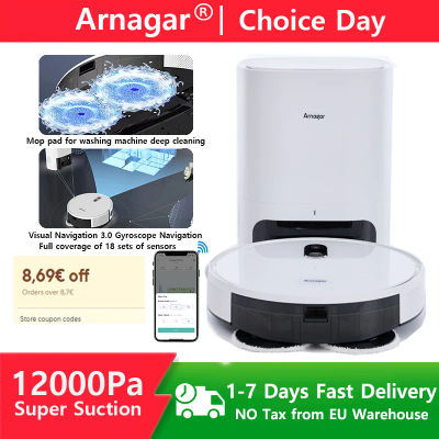 Robot Aspirador y Mopa Arnagar para Hogar Inteligente, Autovaciable, Control por APP, 12000Pa, VSLAM, 5200mAh, Bajo Ruido, para Limpieza de Alfombras