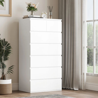 Getone Cómoda Dormitorio, Cajonera con 7 cajones, Aparador, Cómodas y Cajoneras, Sinfonier, Mueble Almacenaje, 60x40x119cm, Madera, Blanco