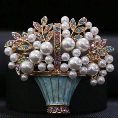 Nuevo Broche de Flor de Perla Esmaltada, Cesta de Flores de Moda, Broche de Planta en Maceta, Accesorios de Ropa Personalizados de Estilo Medieval
