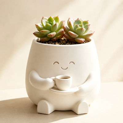 Maceta para Suculentas con Diseño de Taza de Café Blanca, Linda y Sonriente, para Mujeres, Decoración de Oficina en Casa y Regalo para Plantas Pequeñas