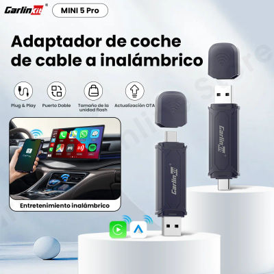 Adaptador Inalámbrico Carlinkit Mini5 Pro para Carplay y Android Auto, Actualización de Sistemas Inteligentes para Automóviles, Conexión Inalámbrica Wifi y Bluetooth