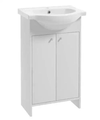 Mueble de baño con lavabo de 50 cm, blanco, de pie, moderno, compacto, montaje DIY
