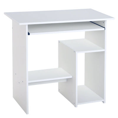 Escritorio para computadora HOMCOM, escritorio con almacenamiento, bandeja para teclado y soporte para monitor, 80x45x75 cm, Blanco