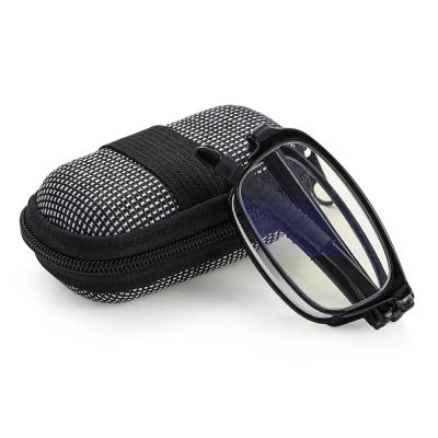 Gafas de lectura plegables TR90 con estuche con cremallera, gafas para presbicia ligeras y portátiles para hombres y mujeres, gafas de aumento cuadradas