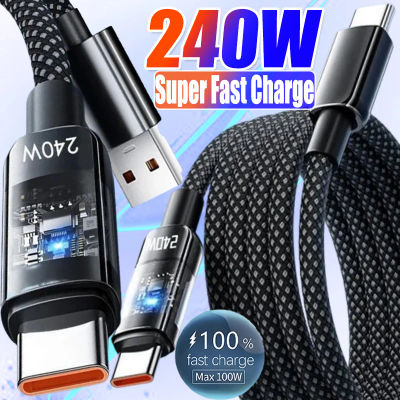 Cable de Carga Súper Rápida USB Tipo-C de Nailon de 240 W para Samsung Xiaomi Huawei Honor, Pantalla Digital LED, Cable de Datos con Cargador USB C