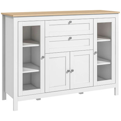 HOMCOM Mueble buffet para salón, mueble de almacenaje con 1 armario de doble puerta, 2 vitrinas, 2 cajones y estante ajustable