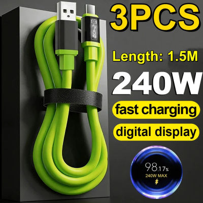 Cable USB tipo C con pantalla LED de 240W, cargador de teléfono de carga rápida PD para iPhone, Samsung, Xiaomi, Huawei, Cable de carga USB C a C, 1/3 Uds.