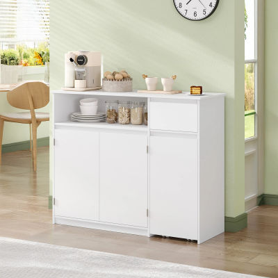 Aparador, Mueble de Cocina, Mueble de Almacenamiento con Ruedas, Cajones y Estantes Ajustables, para Comedor, Cocina