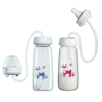 Botella de Alimentación para Bebés BornBL de 6 Meses o Más, 8oz 240ml, Manos Libres, de Polipropileno, con Tubo, Sistema de Lactancia Anticólicos, Libre de BPA