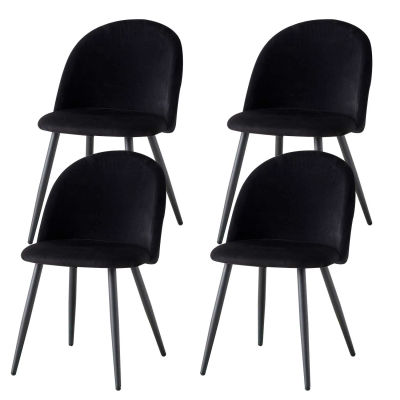 Juego de 4 Sillas de Comedor de Terciopelo con Patas Metálicas, Diseño Nórdico Moderno y de Lujo para Cocina, Dormitorio, Tocador, Muebles para Fiestas, Negro/Blanco