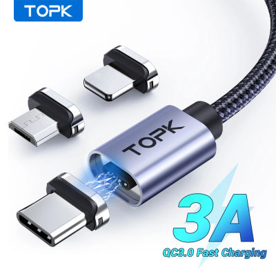 Cable de carga magnético TOPK, Cable Micro USB tipo C 3A con luz Led, Cable cargador de teléfono magnético para dispositivos iPhone y Android