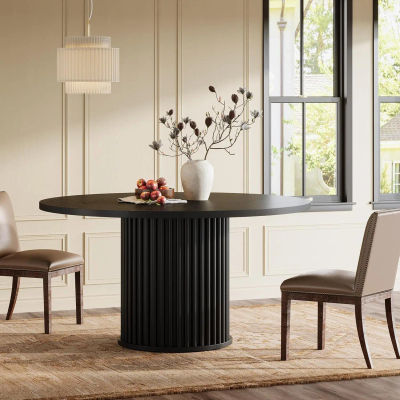 Mesa de comedor redonda, mesa de comedor negra para 4 personas, mesa de comedor con estructura de metal resistente, muebles de comedor modernos