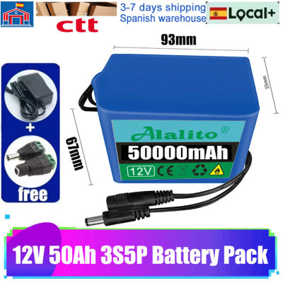 Batería de 12V, 3S5P, 50000mAh, 18650 Li-ion, 50Ah, baterías recargables con BMS, paquetes de baterías de litio, placa de protección + cargador