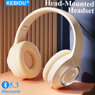 KEBIDU Auriculares Bluetooth para juegos, auriculares plegables RGB, estéreo HiFi, reducción de ruido, auriculares inalámbricos supraaurales, compatibles con tarjeta TF