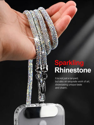 Correa de lujo para teléfono con diamantes de imitación, correa cruzada y de muñeca, collar universal para teléfono con conector metálico para iPhone y Samsung