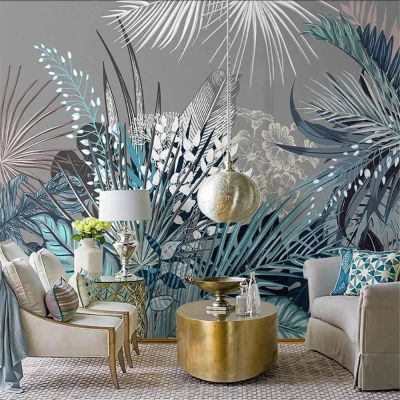 Papel tapiz 3D personalizado para sala de estar, mural nórdico retro con plantas tropicales, hojas de palma del sudeste asiático, papel tapiz para paredes de fondo de TV.