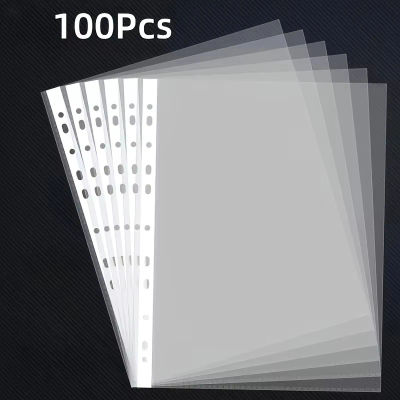 50/100 Piezas de Carpetas de Archivo Transparentes A4 de Plástico - Compatibles con Anillas de 3 Anillos y 11 Orificios, Fundas Duraderas de PP para Documentos, para Oficina, Escuela, Hogar