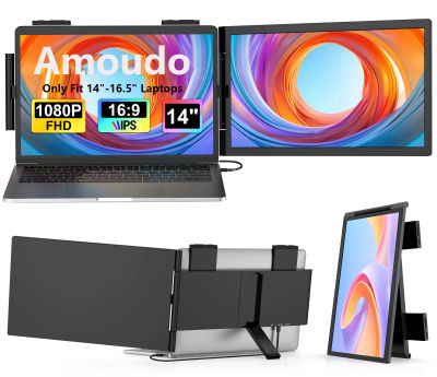 Amoudo Monitor portátil 14 pulgadas FHD 1080P Pantalla IPS Extensión de monitor de computadora portátil Pantalla dual para computadora portátil Windows Mac Android