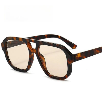 Gafas de Sol Cuadradas con Doble Puente para Mujer, Diseño de Leopardo, Protección UV400, Gafas de Sol Retro de Color Caramelo para Hombre