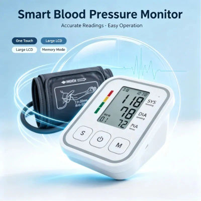 Monitor de Presión Arterial Automático de Brazo, Tonómetro Digital Eléctrico con Pantalla Retroiluminada, Dispositivo de Medición de Pulso y Latidos del Corazón, Medidor de Presión Arterial para Uso
