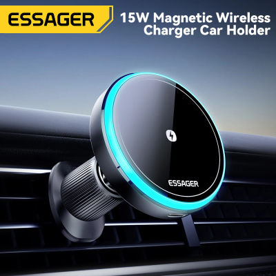 Soporte magnético para teléfono de coche Essager, cargador inalámbrico de 15W para iPhone 17 16 15 14 Max, cargador de montaje para coche para luz LED Magsafe